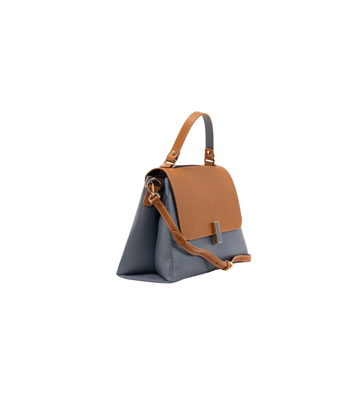Lisa Large top handle leather bag Dust Blue and Tan