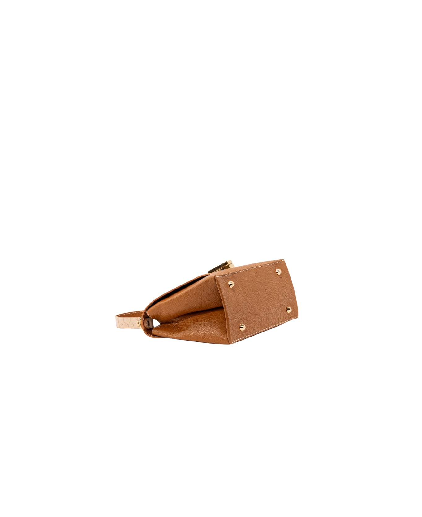 Lisa top handle leather bag Tan and Beige Croc