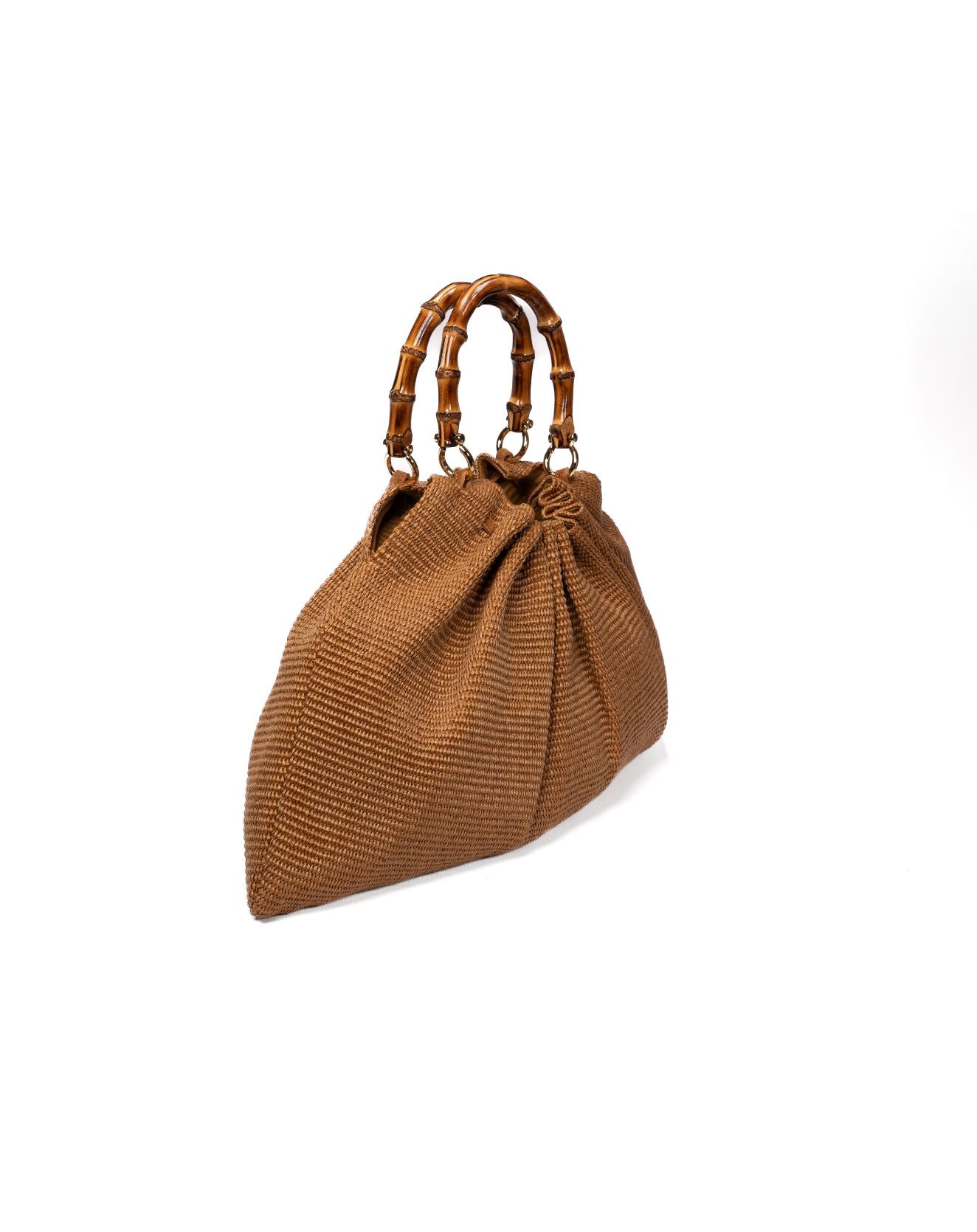 Caterina Borsa in Rafia Manici in Bambù Marrone tabacco- Grande