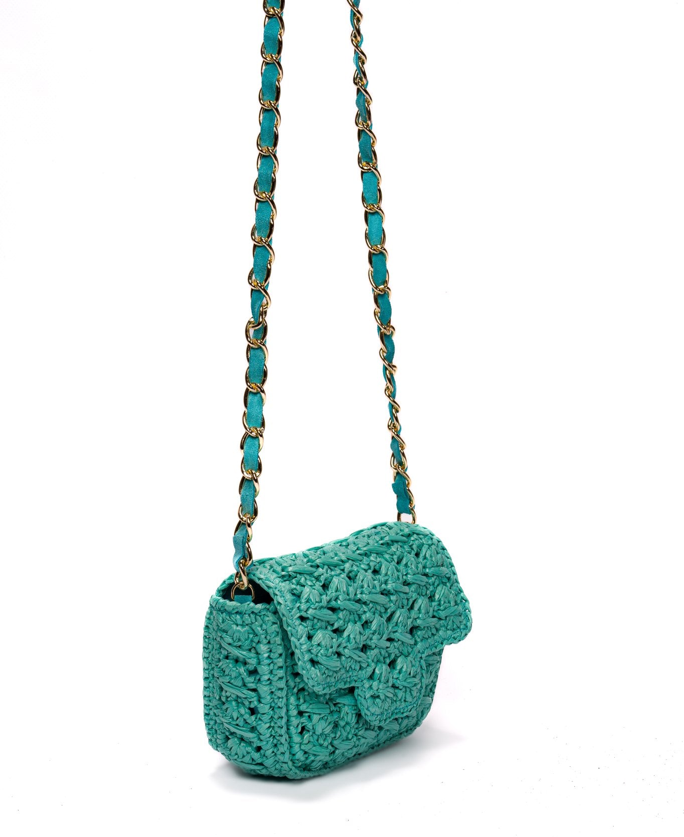 Borsa Mini Lucrezia in rafia Turchese