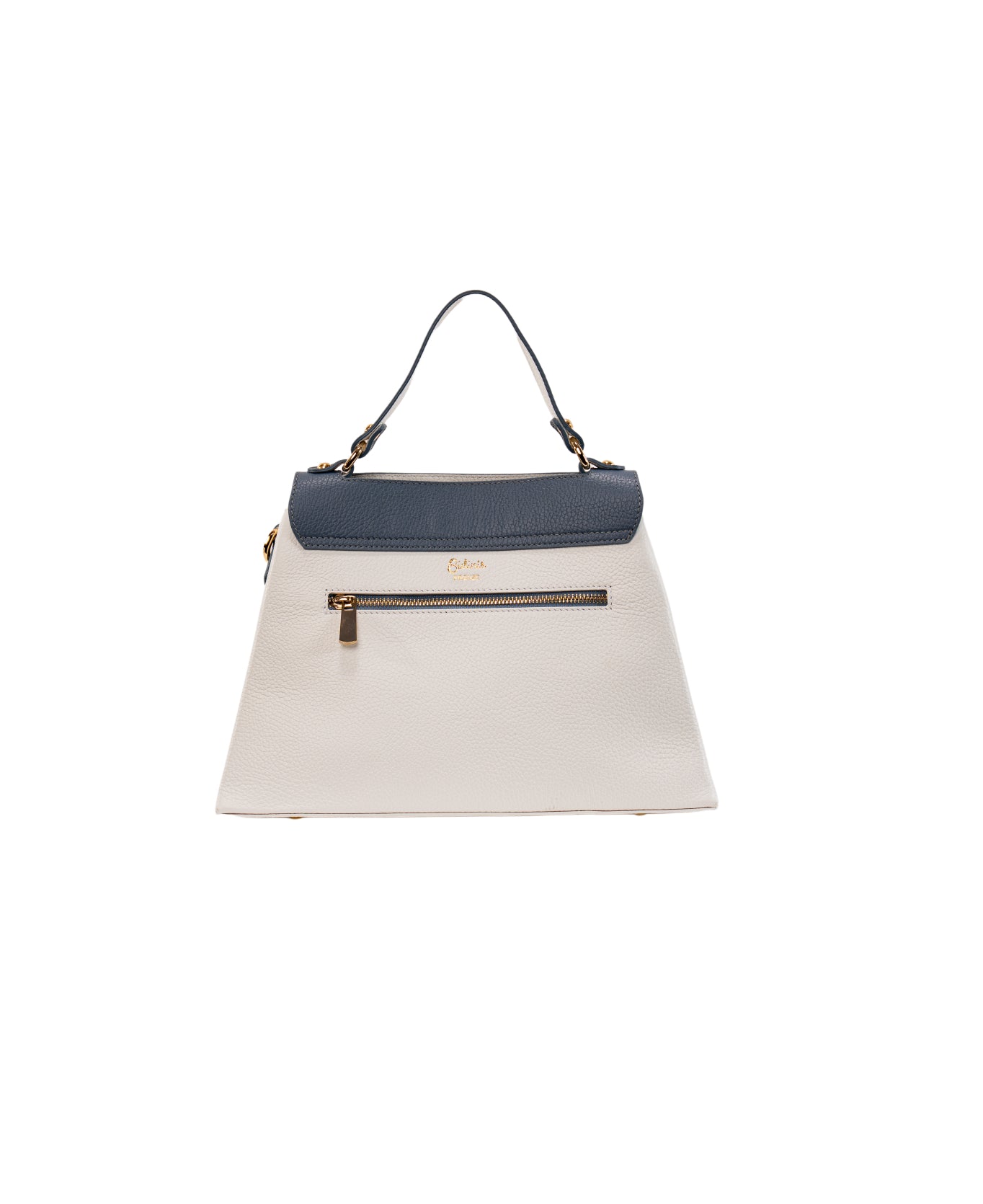 Lisa Large top handle leather bag Optic white and Dust Blue