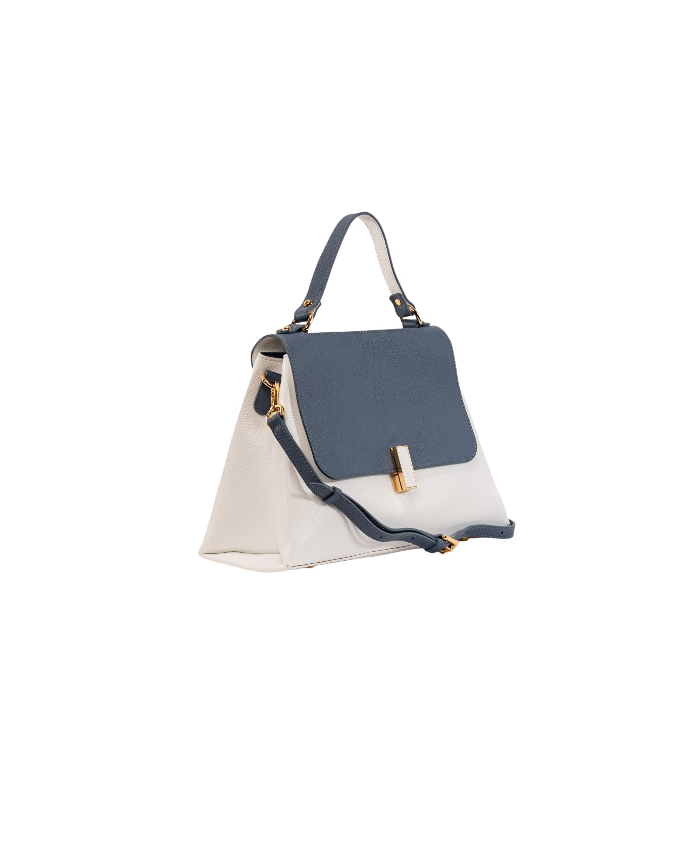 Lisa Large top handle leather bag Optic white and Dust Blue