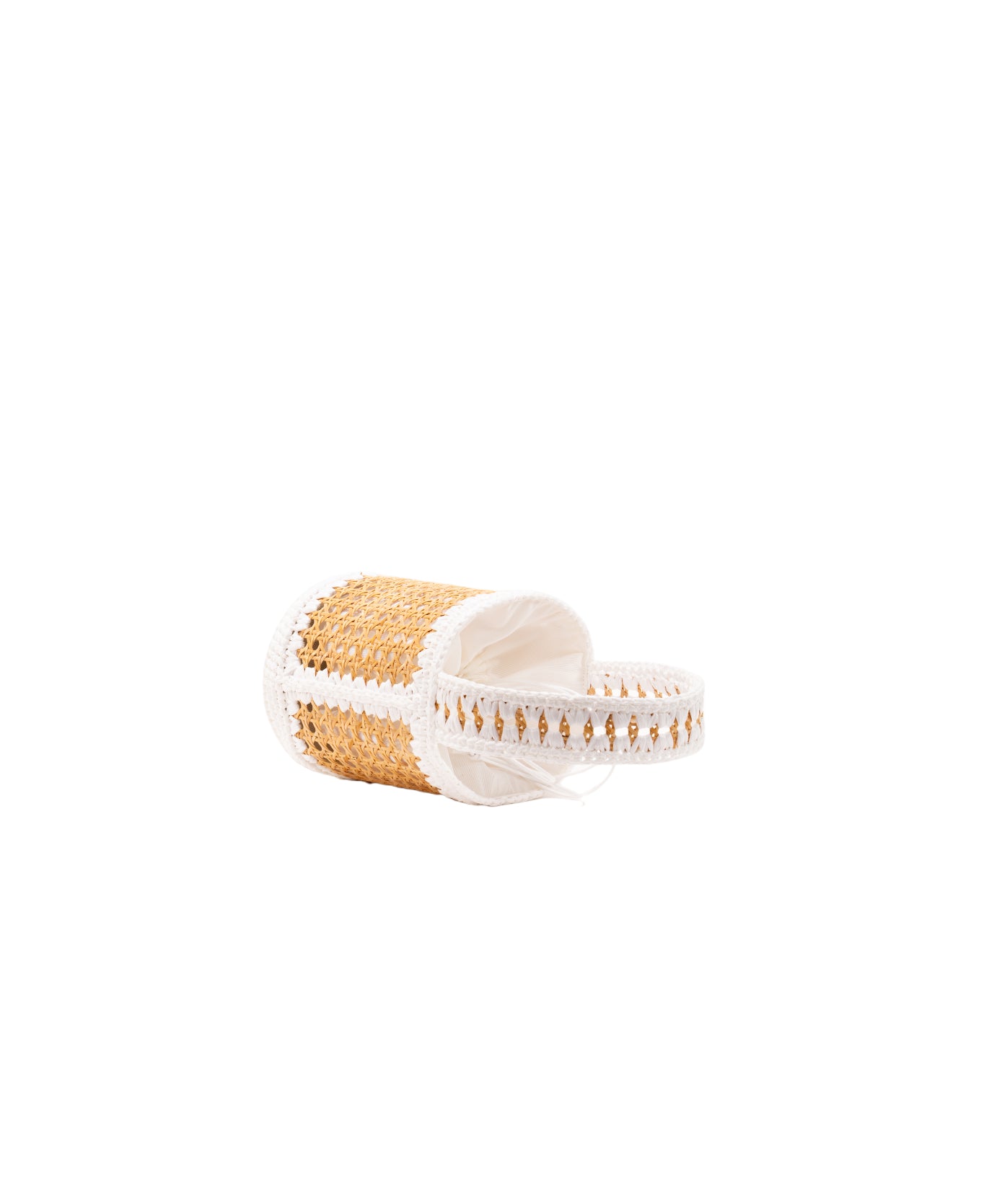 Bucket bag rattan and raffia White trim