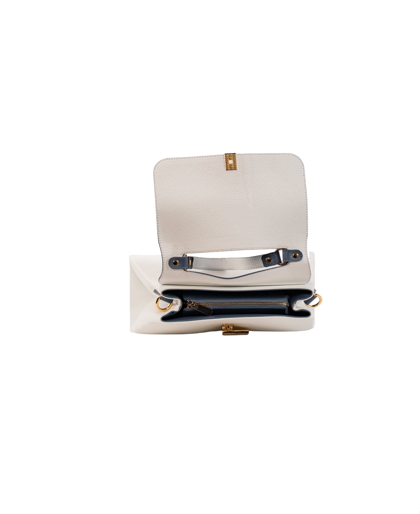 Lisa Large top handle leather bag Optic white and Dust Blue