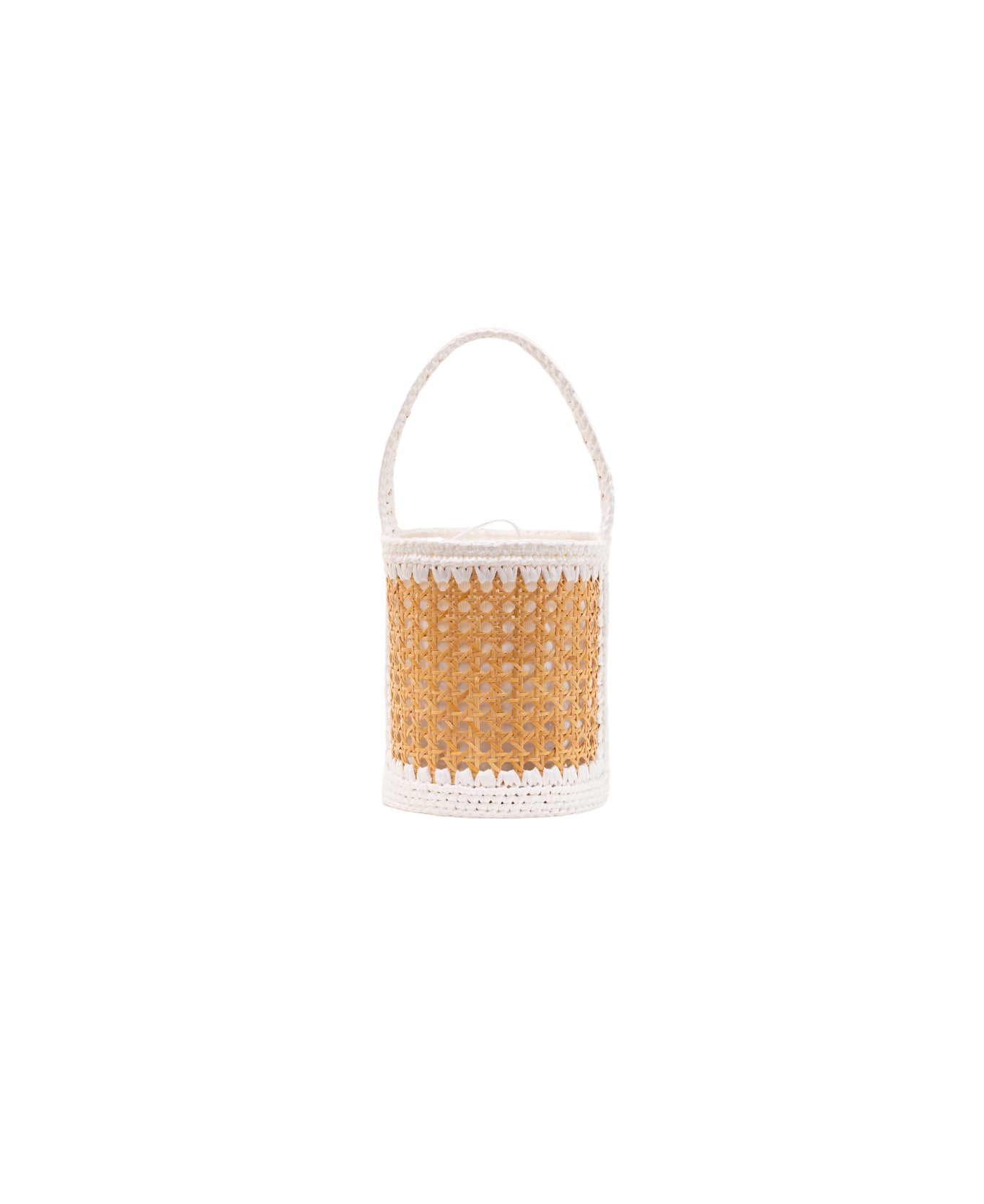 Bucket bag rattan and raffia White trim