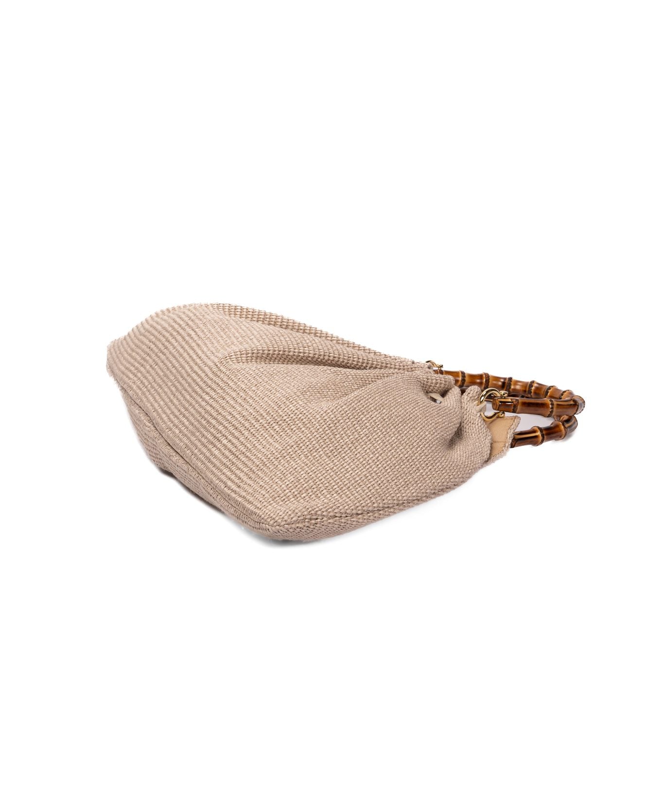 Borsa Caterina in Rafia Manici in Bambù Grigio chiaro- Grande