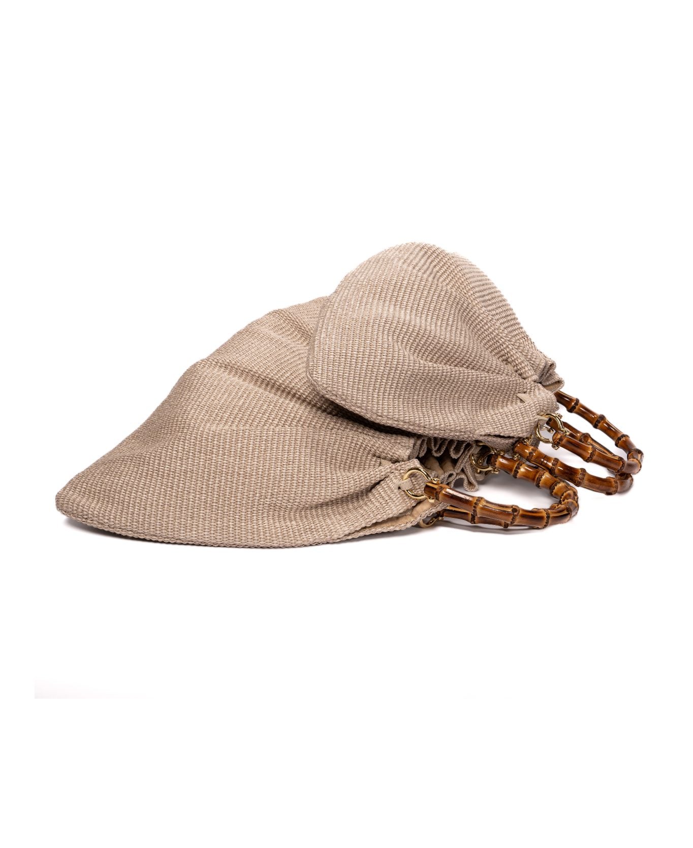 Borsa Caterina in Rafia Manici in Bambù Grigio chiaro- Grande