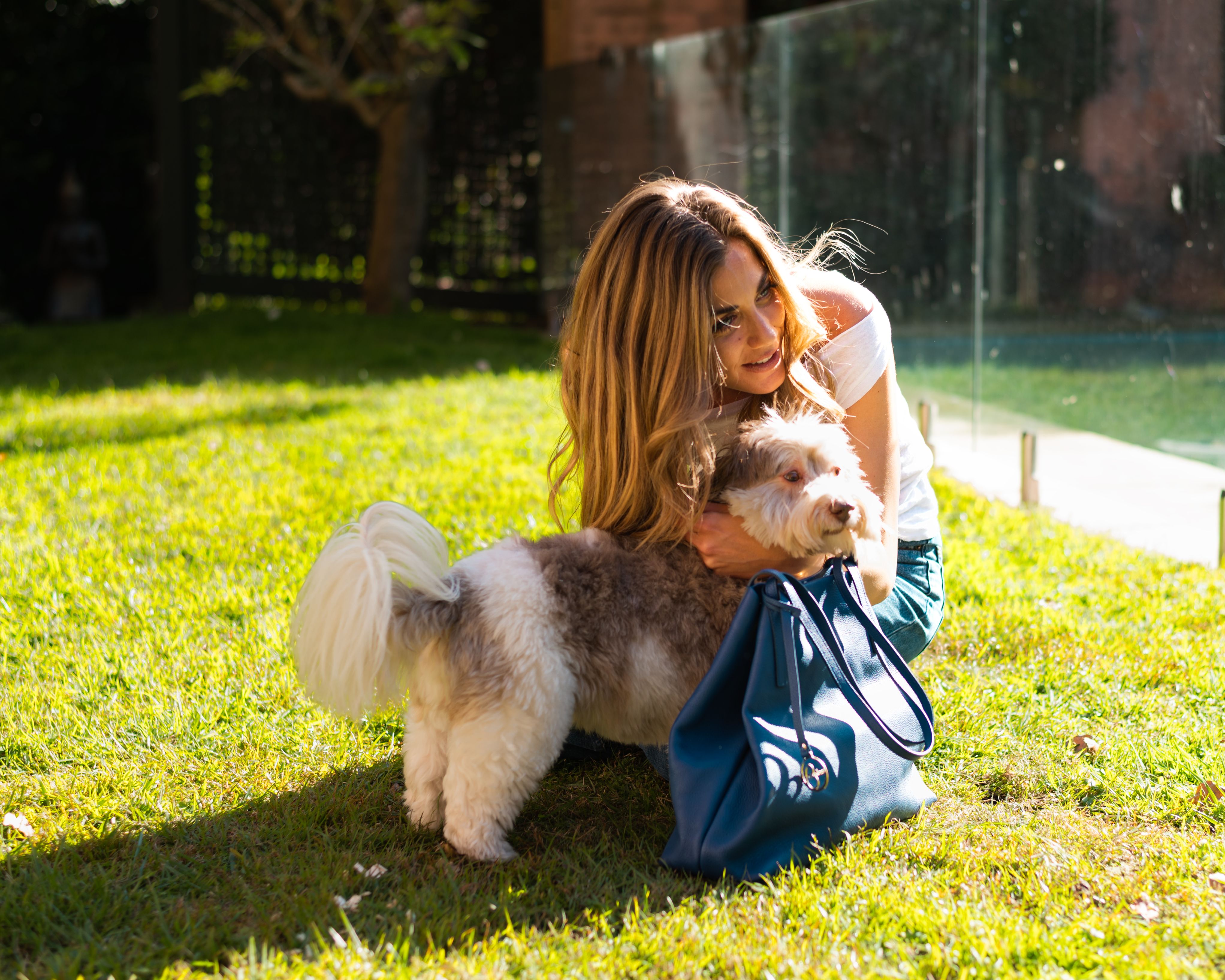 Frida tote leather bag blue denim