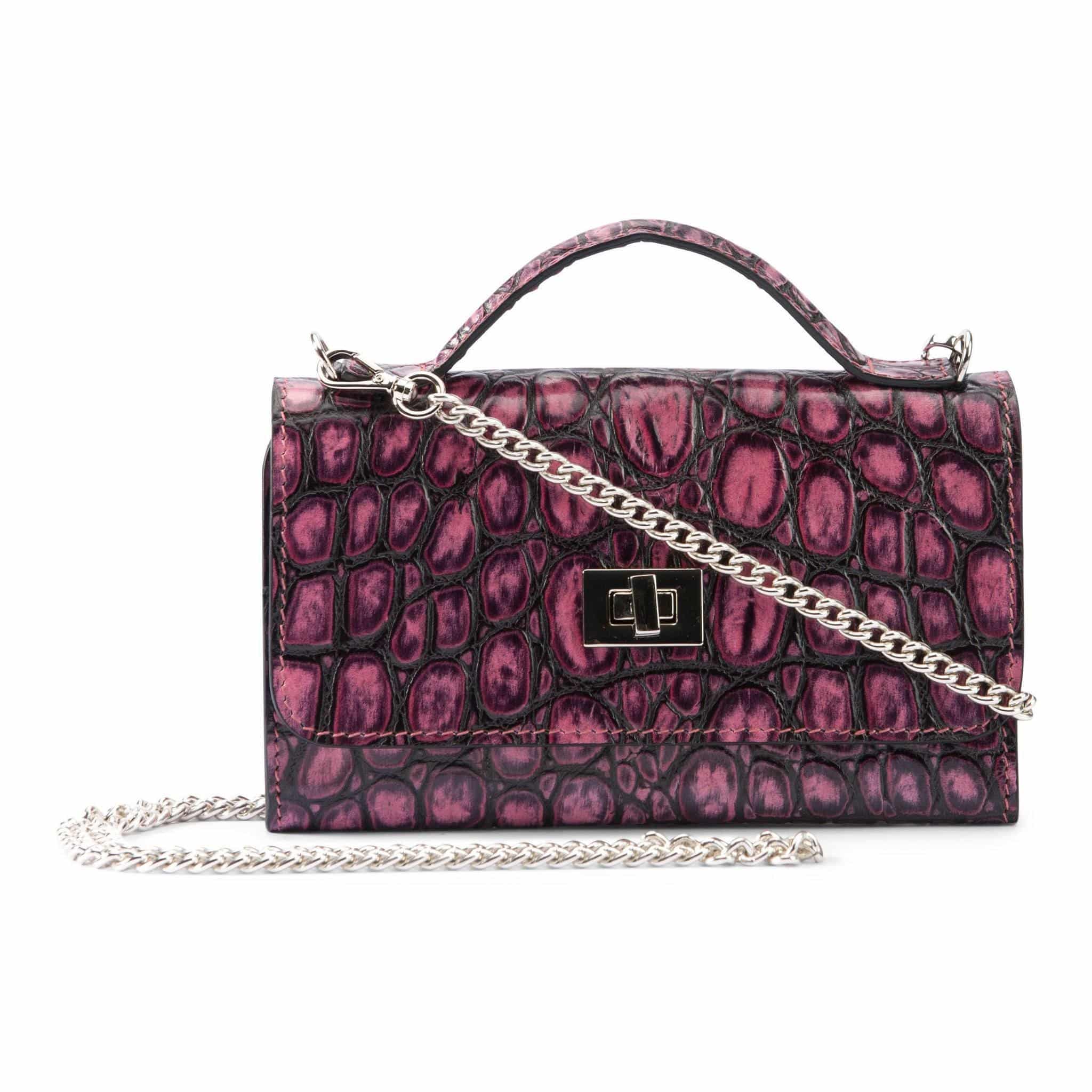 Portamonete in pelle coccodrillo goffrato rosa