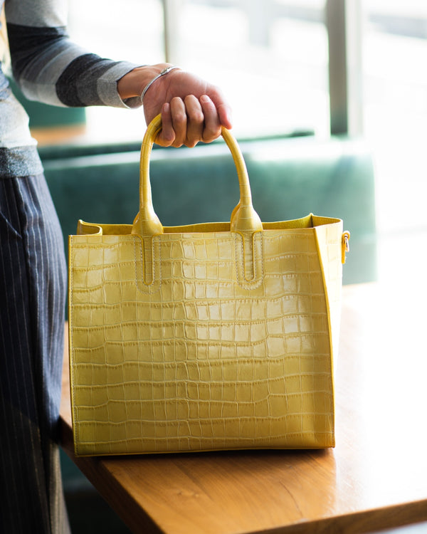 Florence Tote leather bag croco embossed yellow