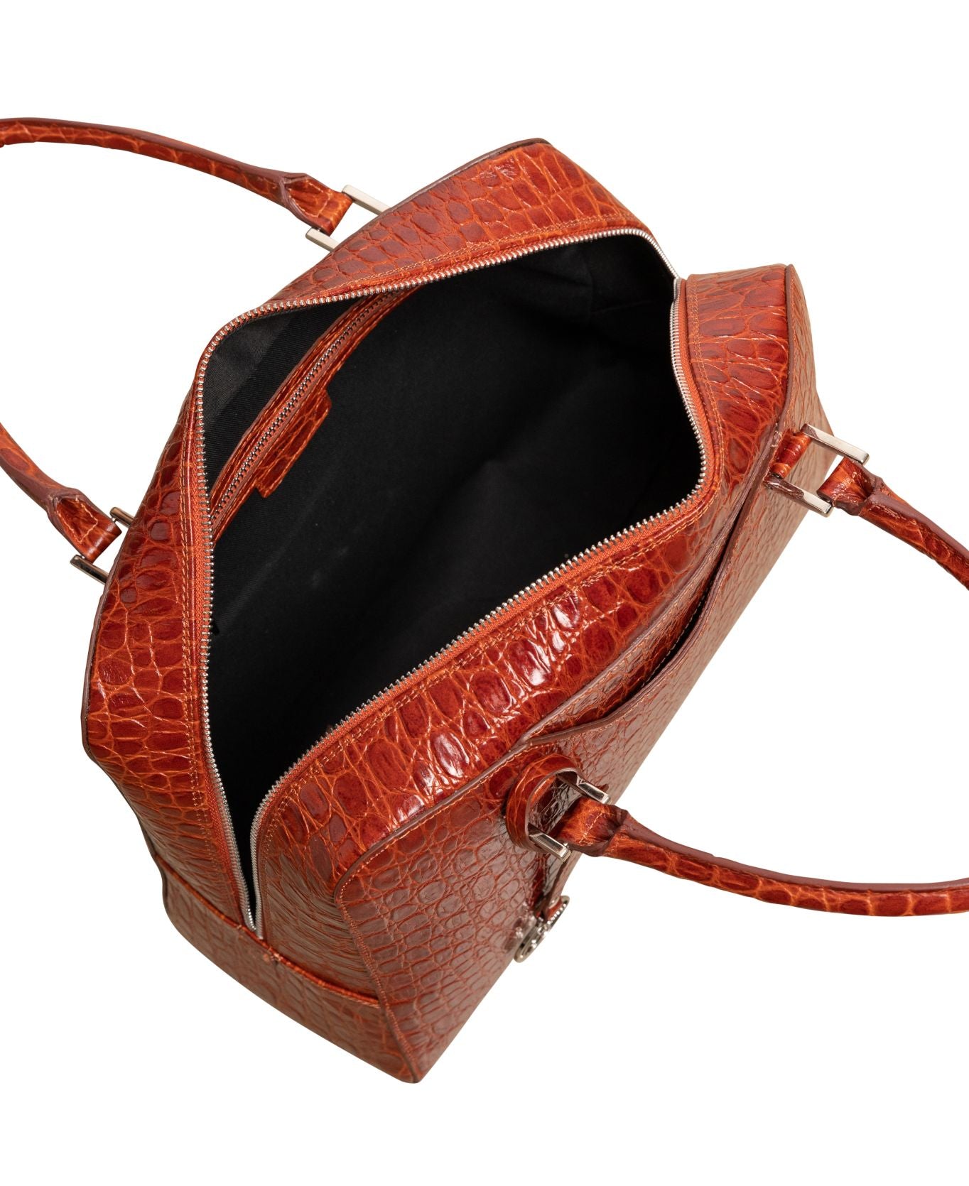 Briefcase leather croco embossed in burnt orange