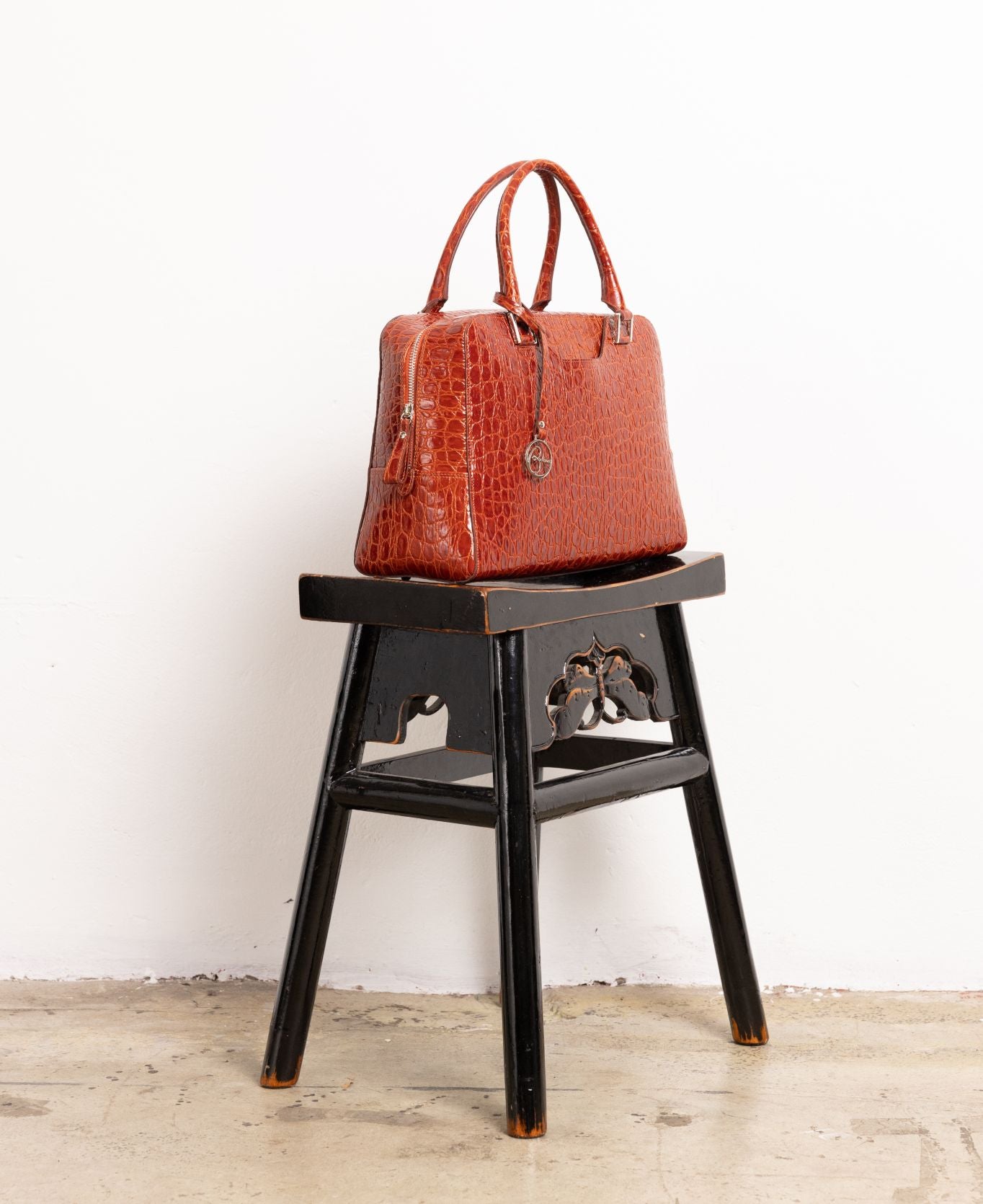 Briefcase leather croco embossed in burnt orange