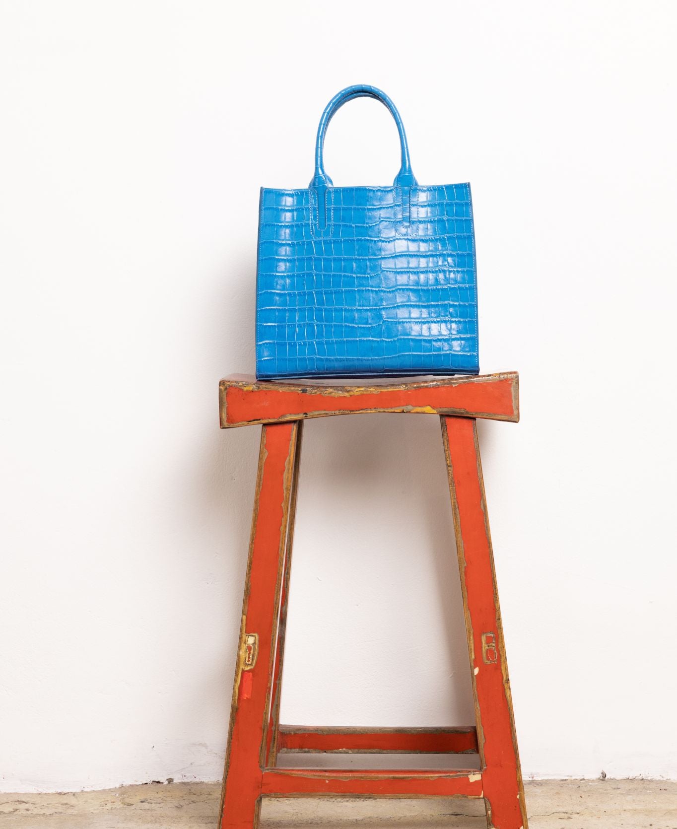 Borsa Florence Tote in pelle cocco goffrata azzurra