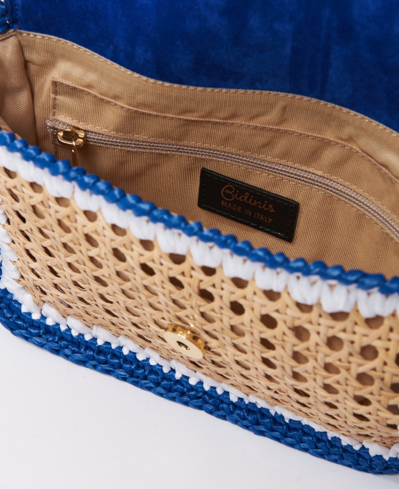 Ginevra Rattan and Raffia Bag Cobalt blue and white