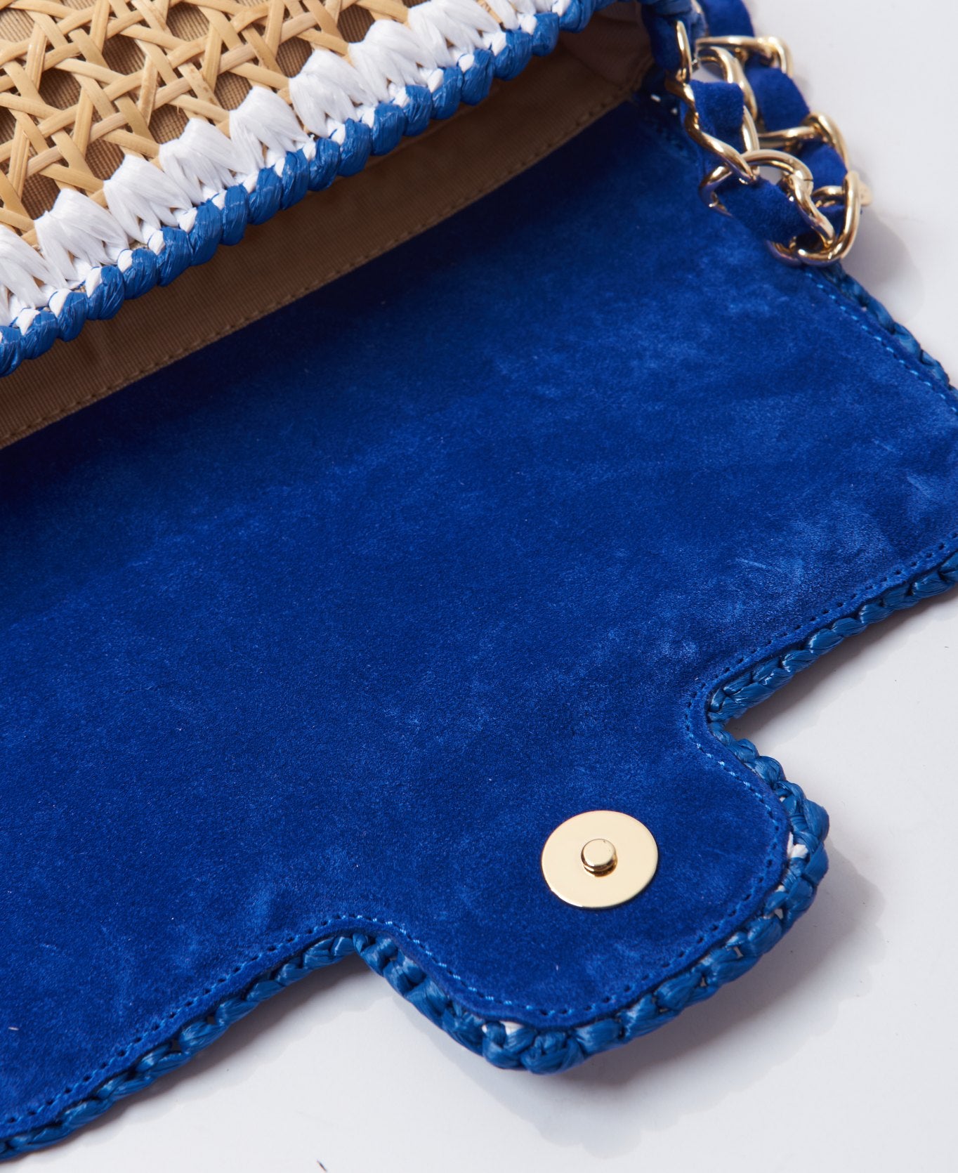 Ginevra Rattan and Raffia Bag Cobalt blue and white