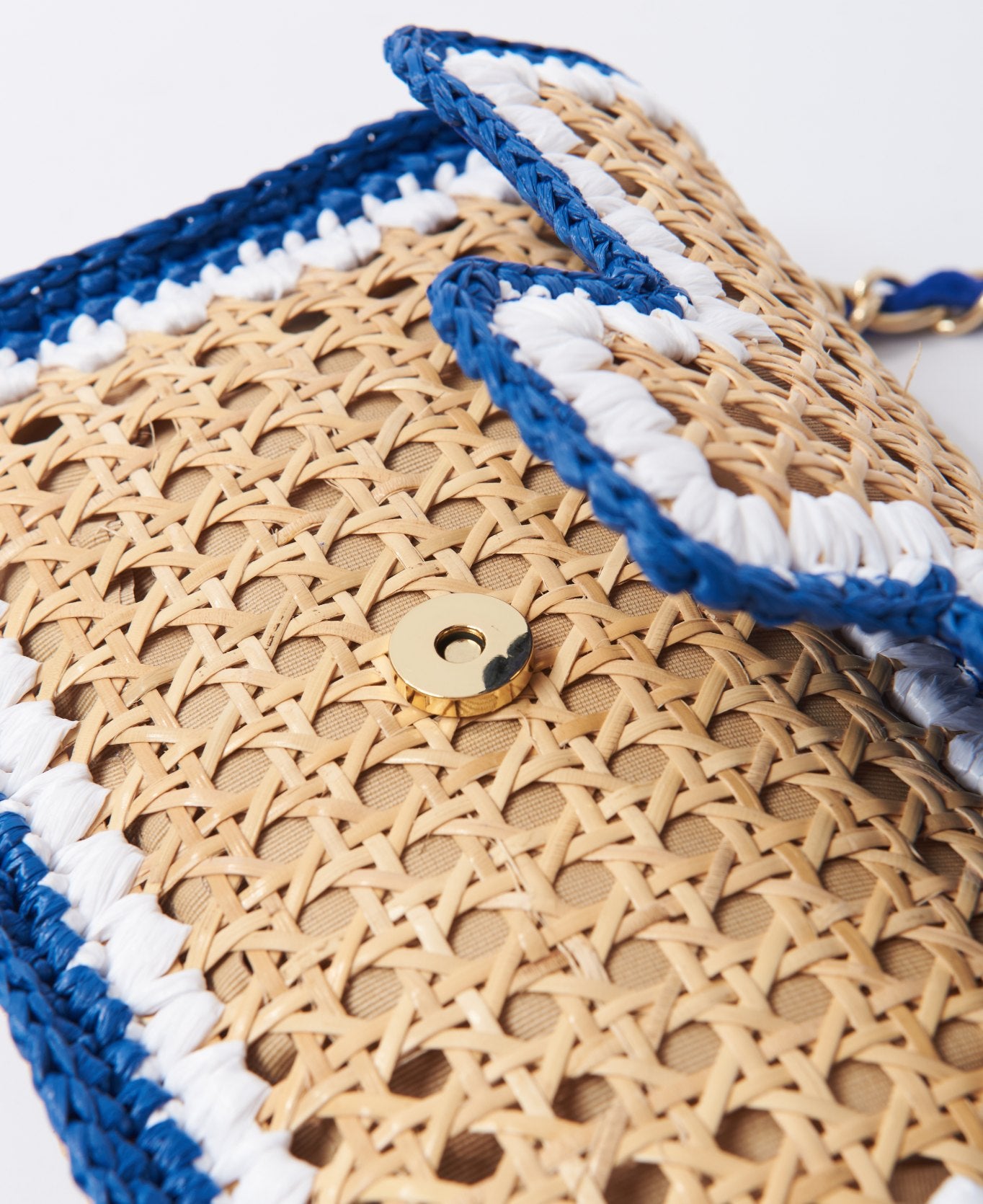 Ginevra Rattan and Raffia Bag Cobalt blue and white