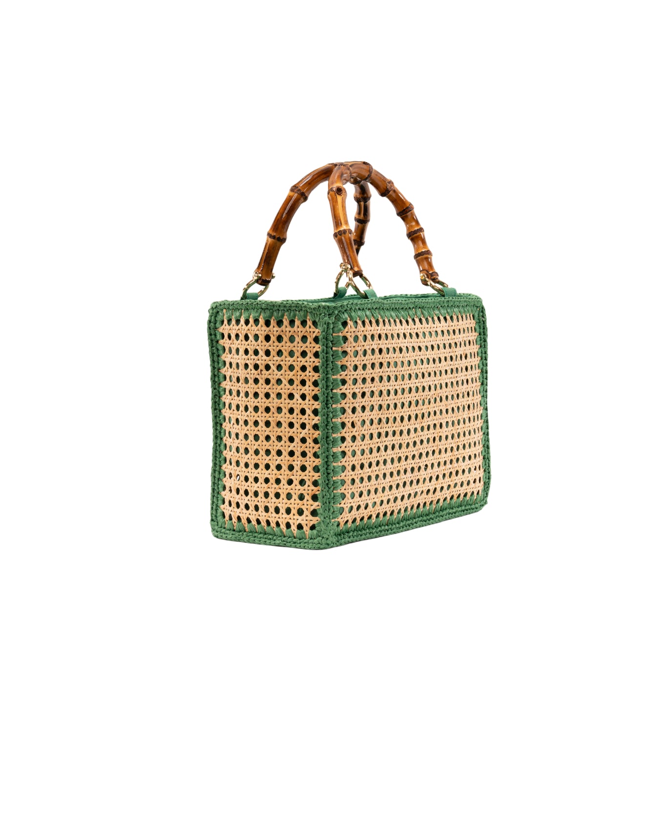 Large Rattan tote green trim