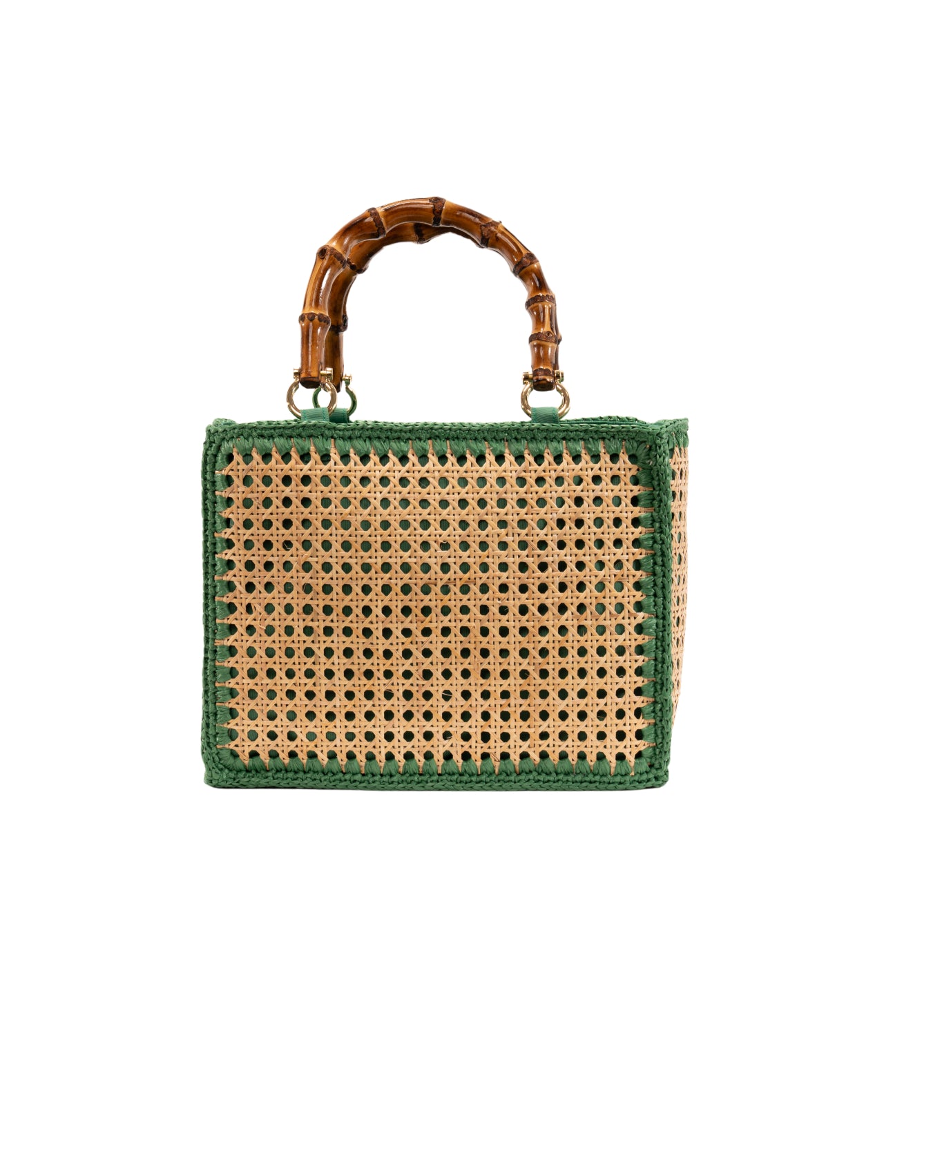 Large Rattan tote green trim