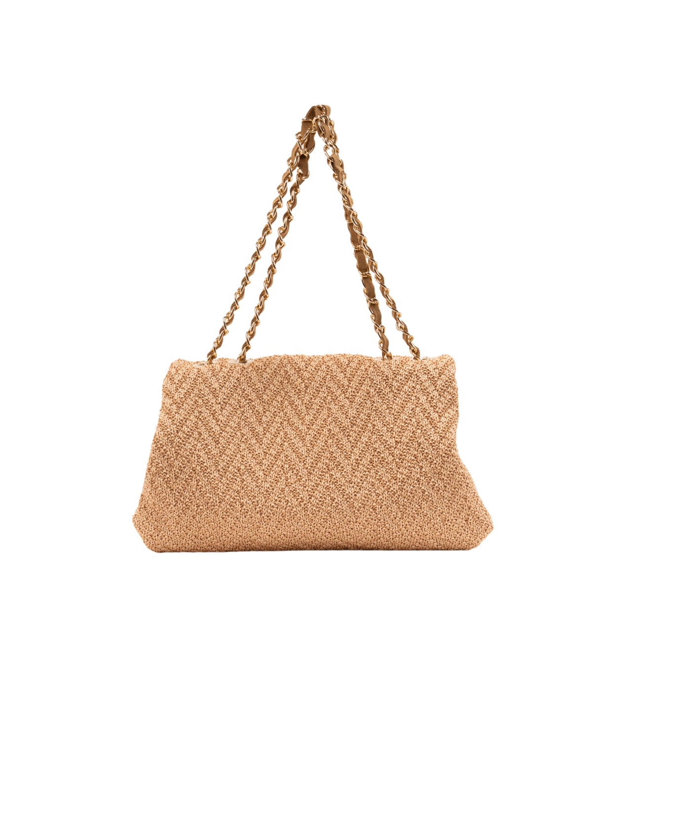 Clarice textured raffia bag with strap chain Beige