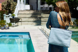 Borsa a tracolla in pelle cognac goffrata coccodrillo