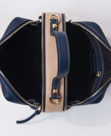 Camera leather bag bi-colour nude and blue