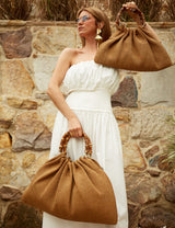 Caterina Raffia Bag Bamboo Handles Tobacco brown- Large
