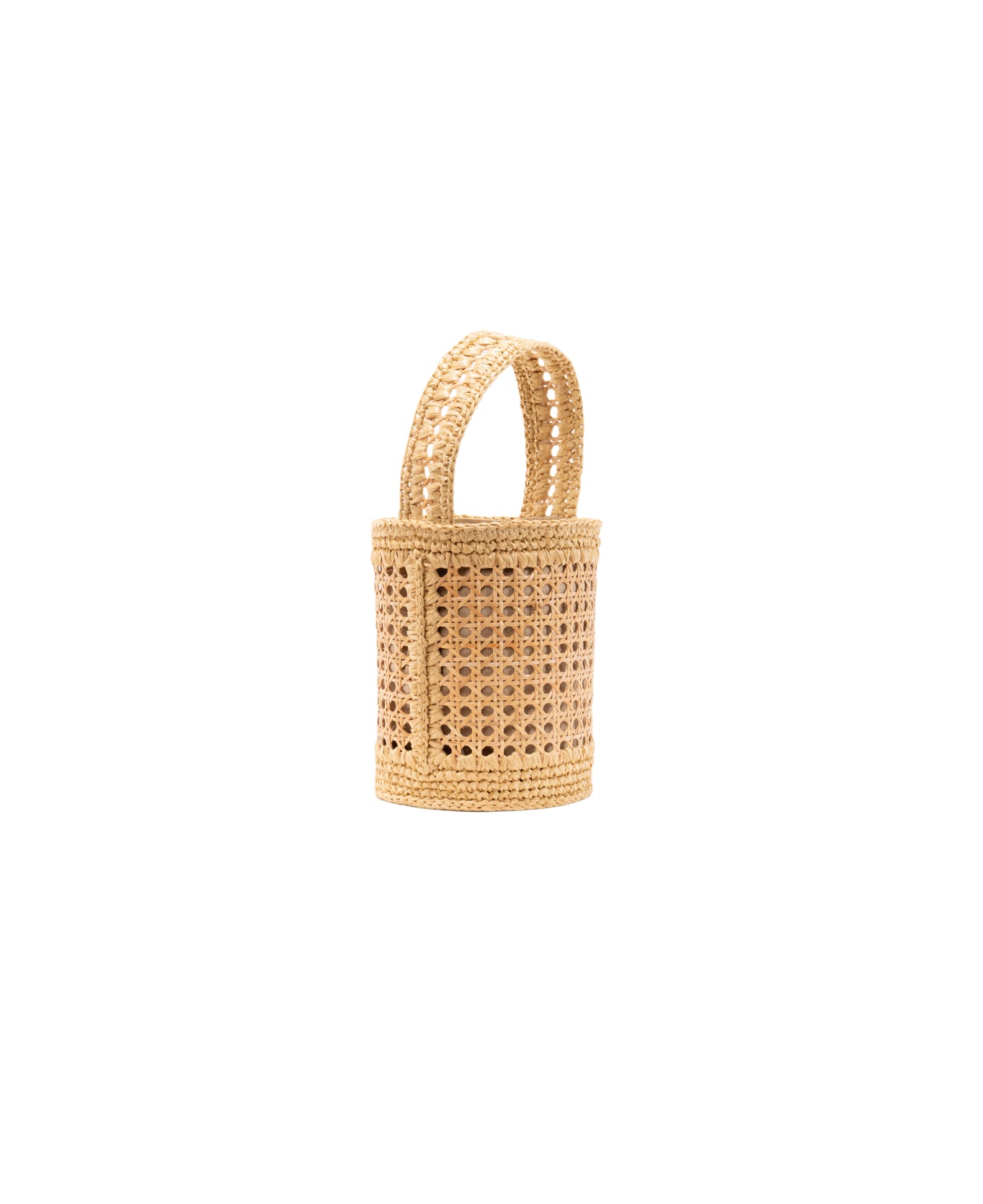 Bucket bag rattan and raffia Beige trim