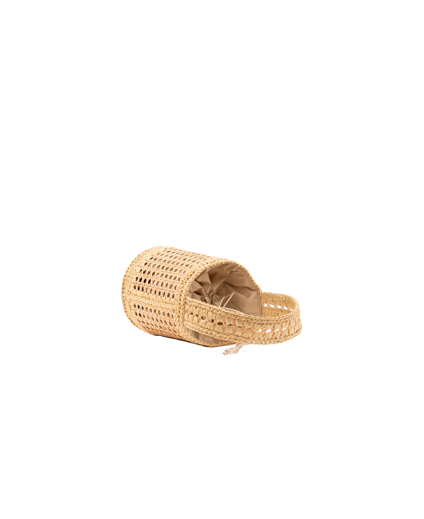 Bucket bag rattan and raffia Beige trim