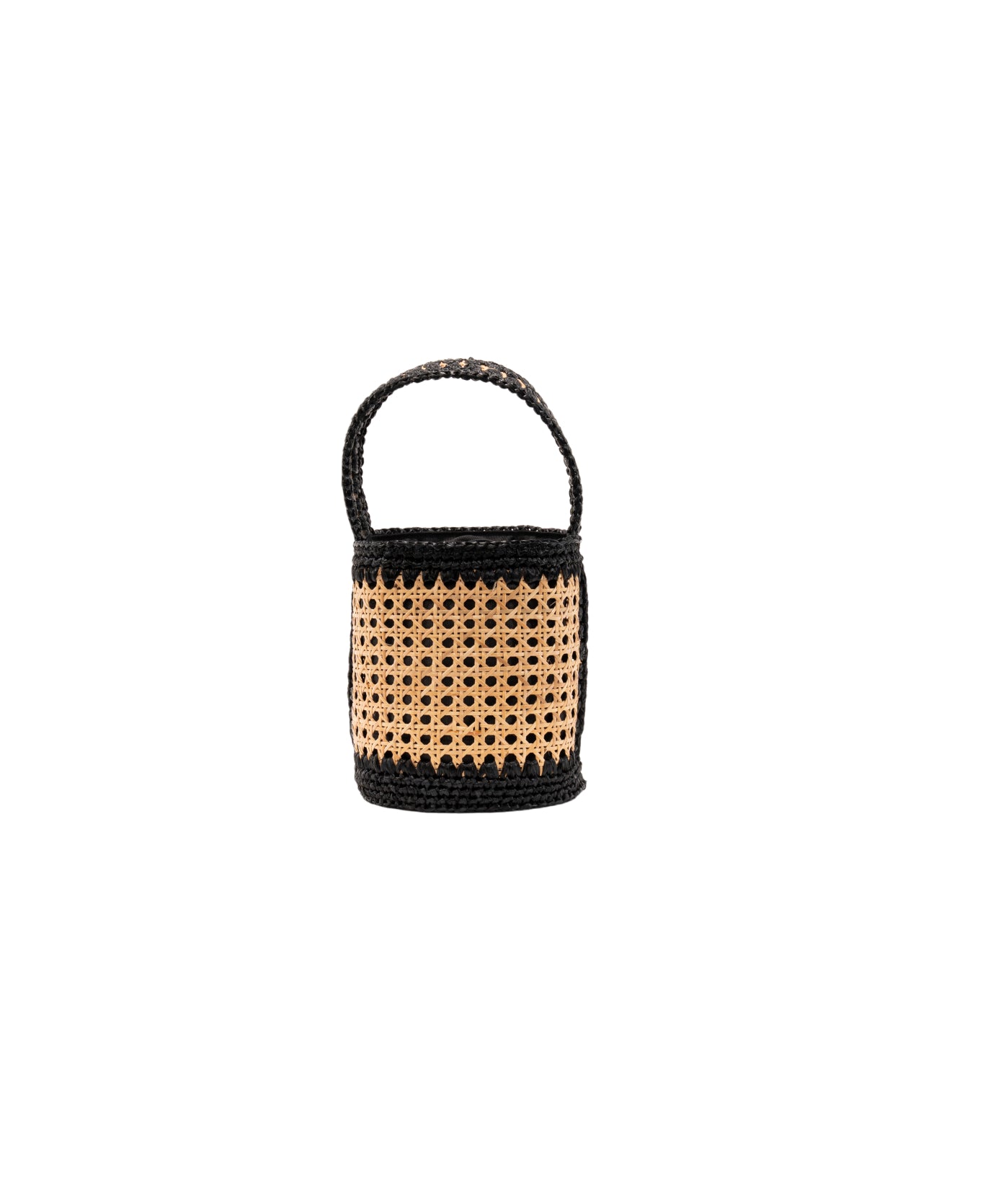 Bucket bag rattan and raffia Black trim