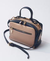 Camera leather bag bi-colour nude and blue
