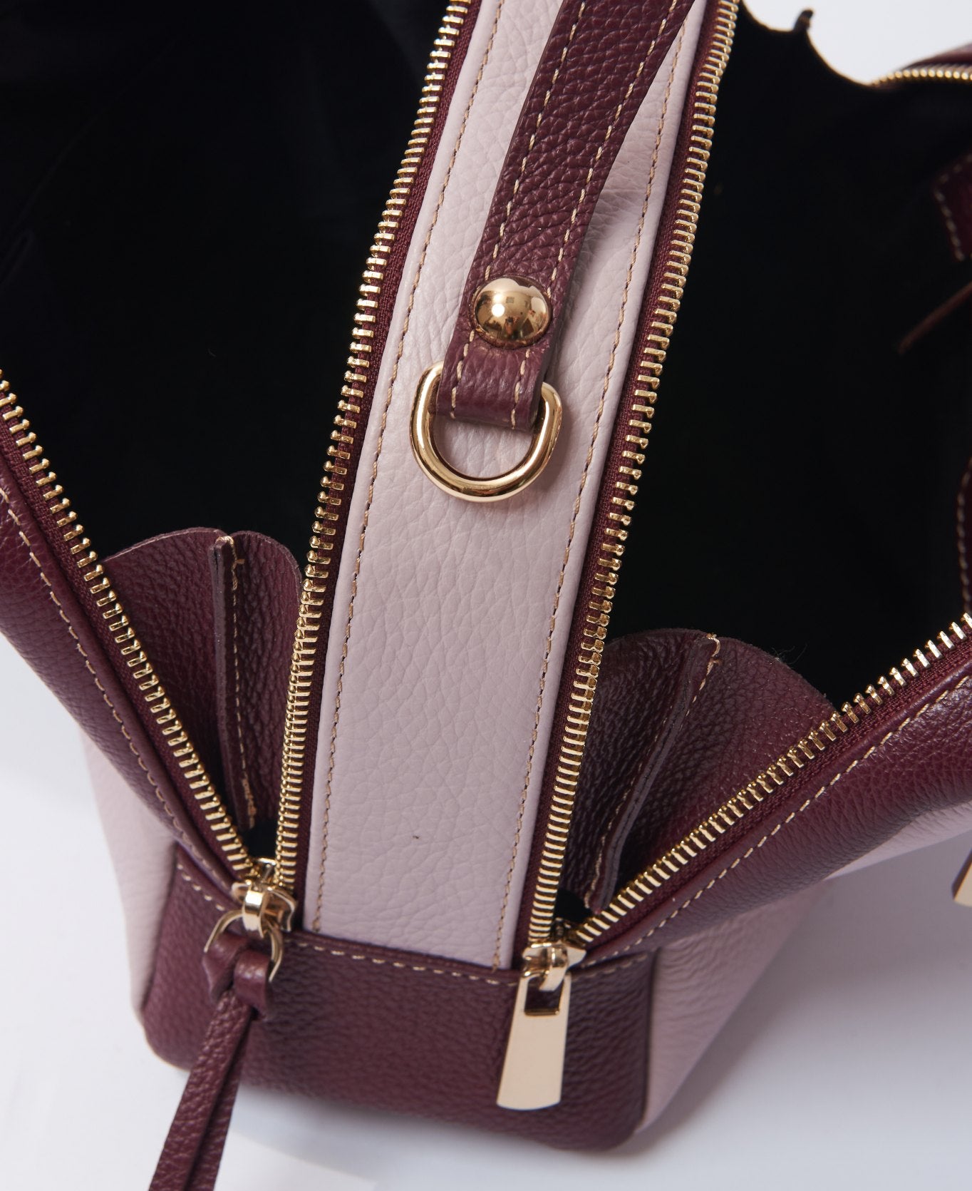 Camera leather bag bi-colour lilac and wine