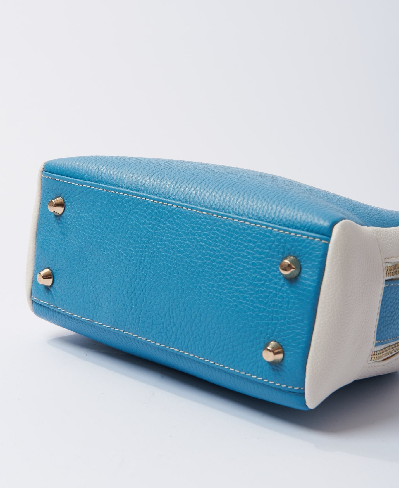 Camera leather bag bi-colour aqua and white