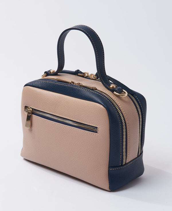 Camera leather bag bi-colour nude and blue