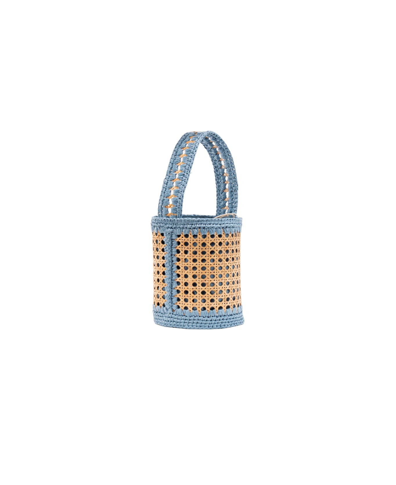 Bucket bag rattan and raffia Azure trim