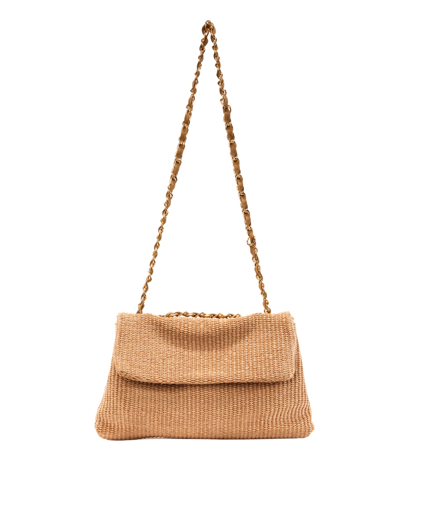 Clarice raffia bag with strap chain Beige