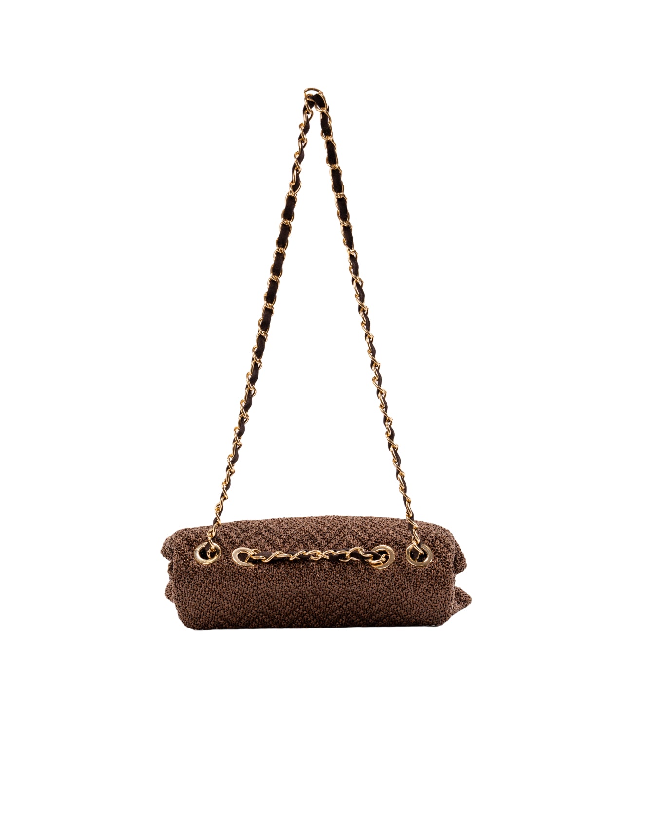 Clarice textured raffia bag with strap chain Dark Brown