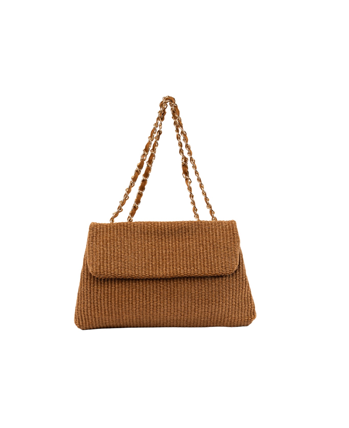 Clarice raffia bag with strap chain Tobacco