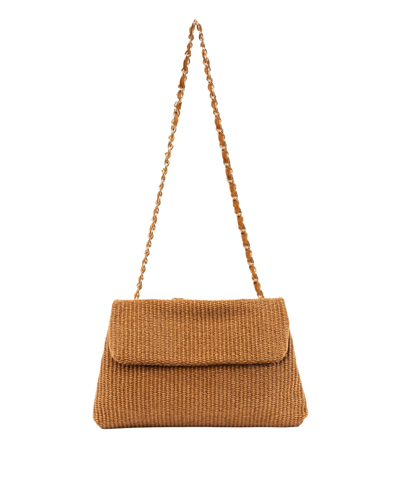 Clarice raffia bag with strap chain Tobacco