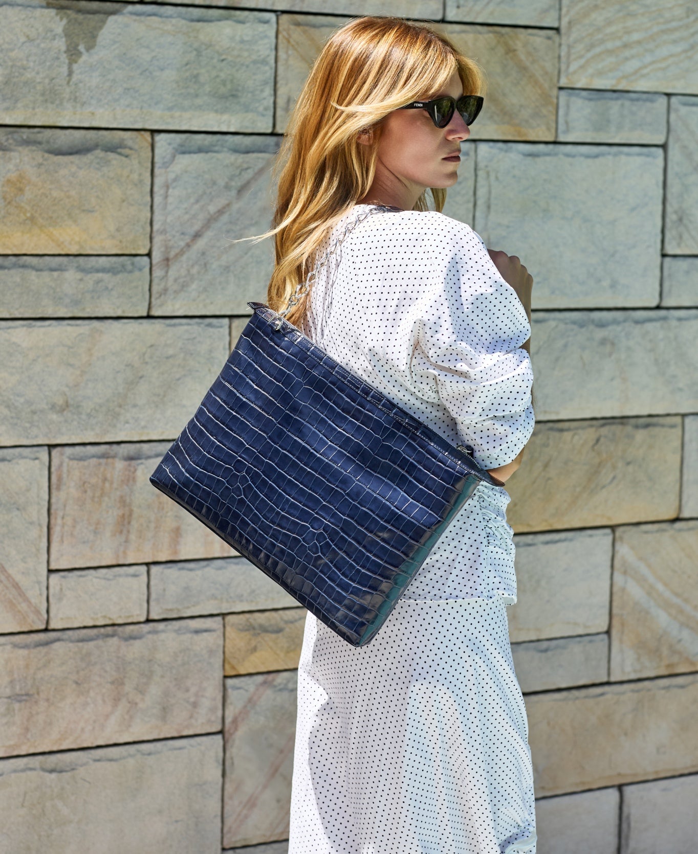 Borsa a tracolla in pelle cognac goffrata coccodrillo