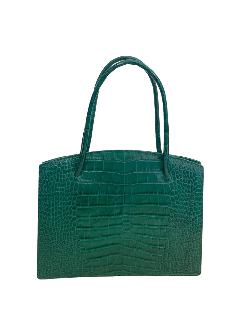 Florence Tote leather bag croco-embossed green – Bidinis Bags