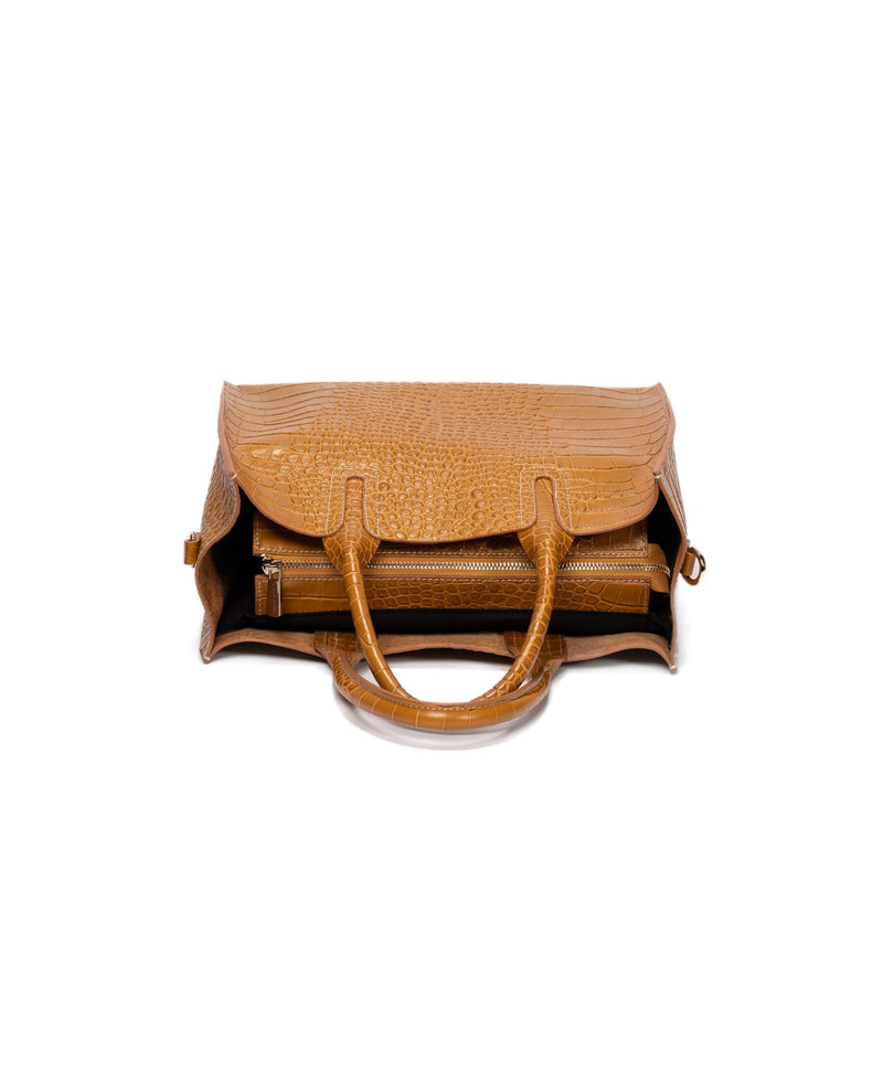 Florence Tote leather bag croco embossed mustard
