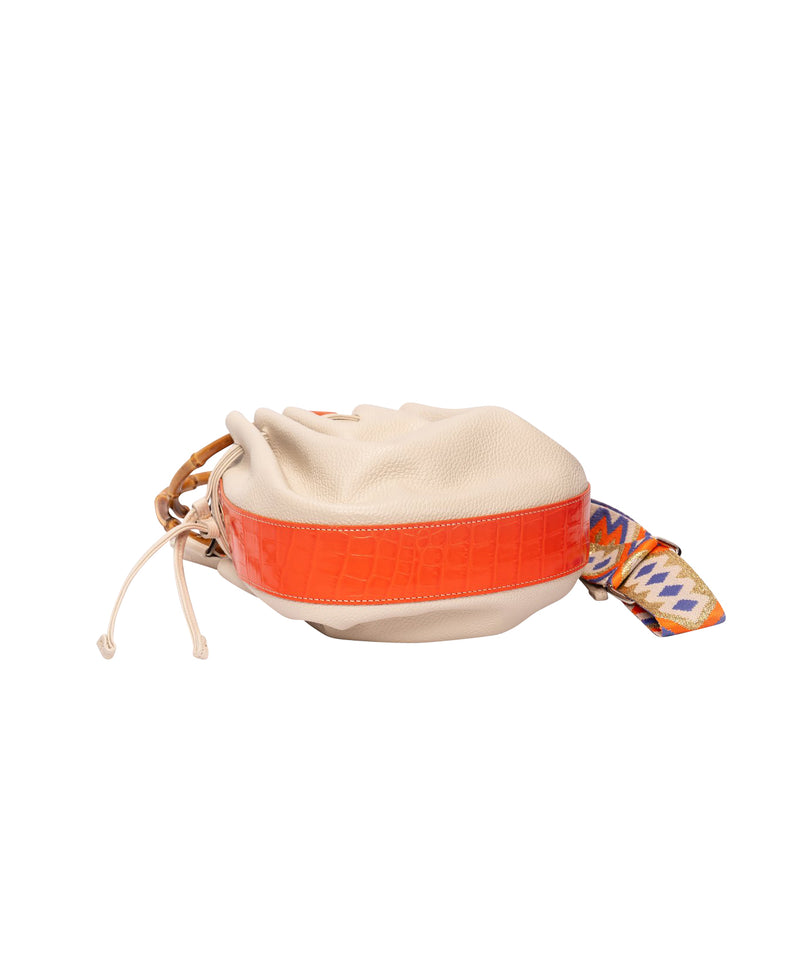 Moon bucket Bamboo bag Off-white and orange