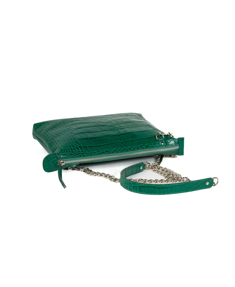 Borsa a tracolla in pelle stampa coccodrillo rossa