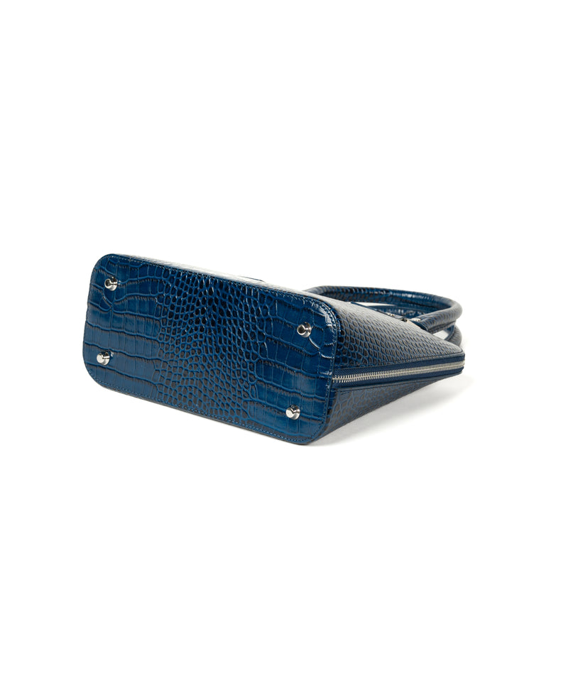 Bugatti Embossed Croc Leather Bag Navy Blue