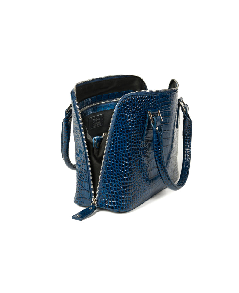 Bugatti Embossed Croc Leather Bag Navy Blue