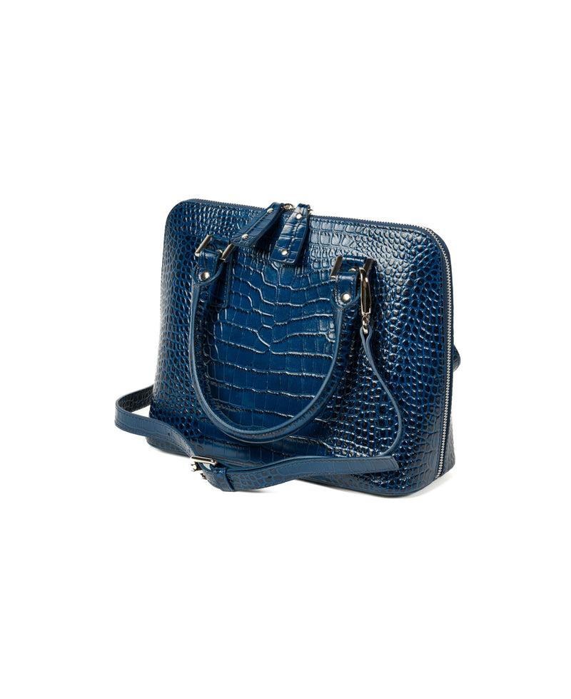 Bugatti Embossed Croc Leather Bag Navy Blue