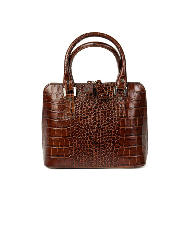 Borsa in pelle di coccodrillo goffrata Bugatti cognac