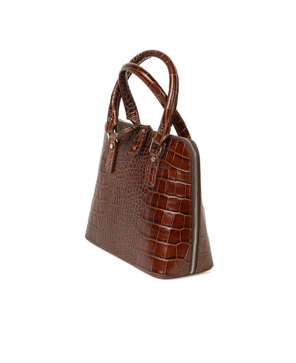 Borsa in pelle di coccodrillo goffrata Bugatti cognac