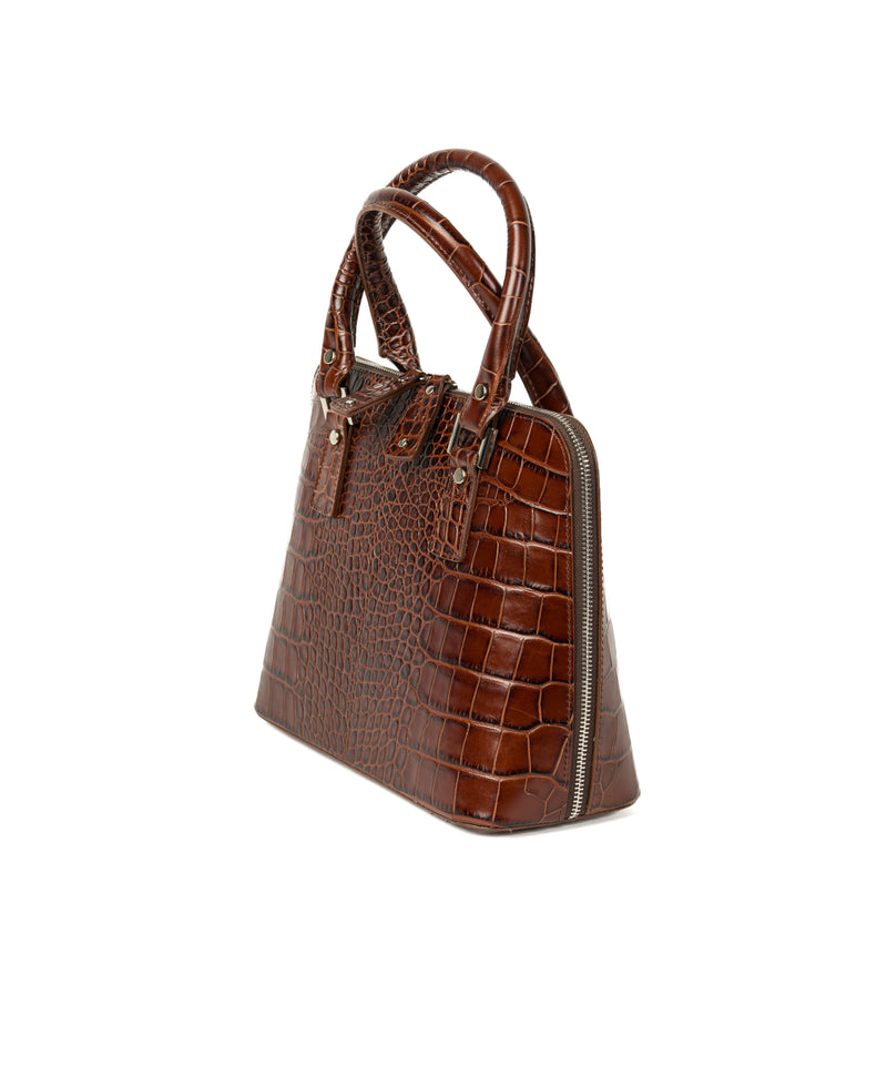 Bugatti Embossed Croco Leather Bag Cognac