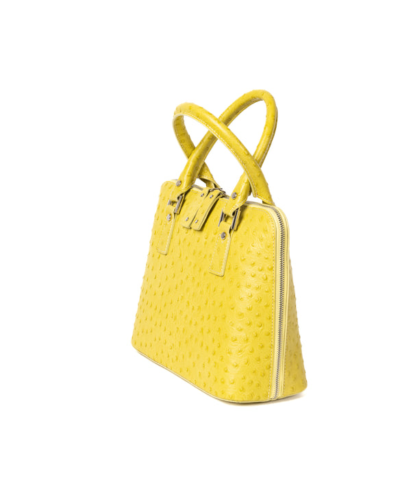 Bugatti Leather Bag Ostrich Effect Lime Yellow